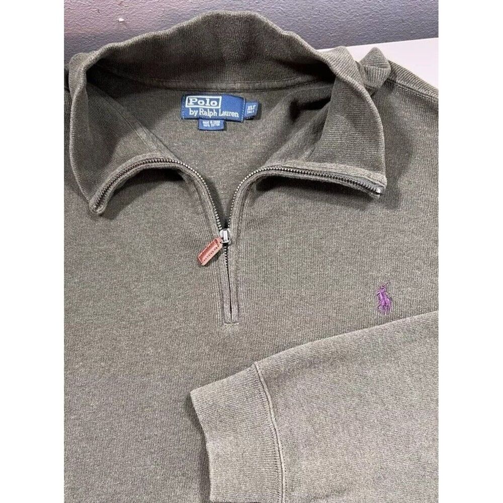 Polo‎ Ralph Lauren Mens XLT Olive Green 1/4 Zip Cotton Pullover Sweater Tall